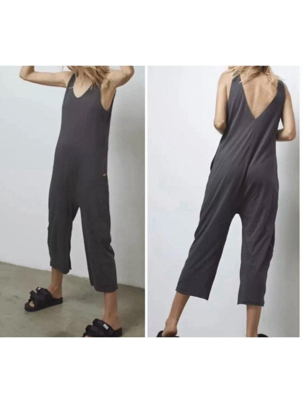 Lunya Black Relaxed Fit Pima Cotton Jumpsuit size XS Wide leg Jersey Minimalist